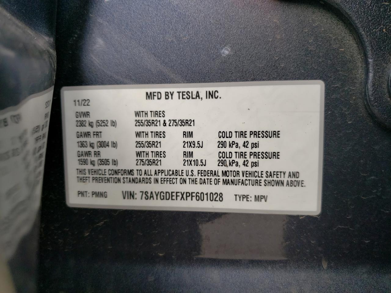 Photo 12 VIN: 7SAYGDEFXPF601028 - TESLA MODEL Y 