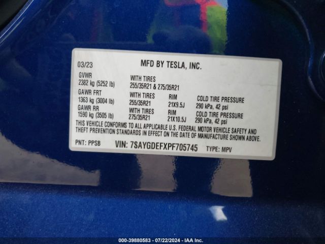 Photo 8 VIN: 7SAYGDEFXPF705745 - TESLA MODEL Y 