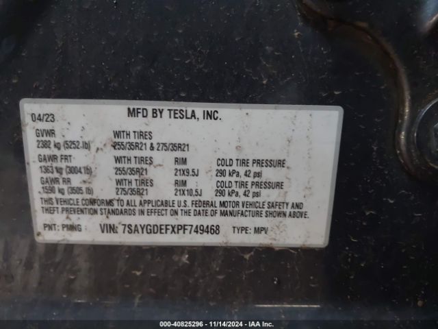 Photo 8 VIN: 7SAYGDEFXPF749468 - TESLA MODEL Y 