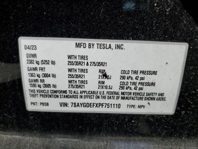 Photo 11 VIN: 7SAYGDEFXPF751110 - TESLA MODEL Y 