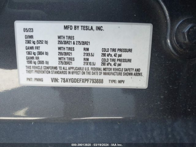 Photo 8 VIN: 7SAYGDEFXPF793888 - TESLA MODEL Y 