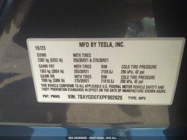 Photo 8 VIN: 7SAYGDEFXPF902625 - TESLA MODEL Y 