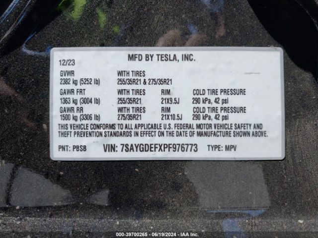 Photo 8 VIN: 7SAYGDEFXPF976773 - TESLA MODEL Y 