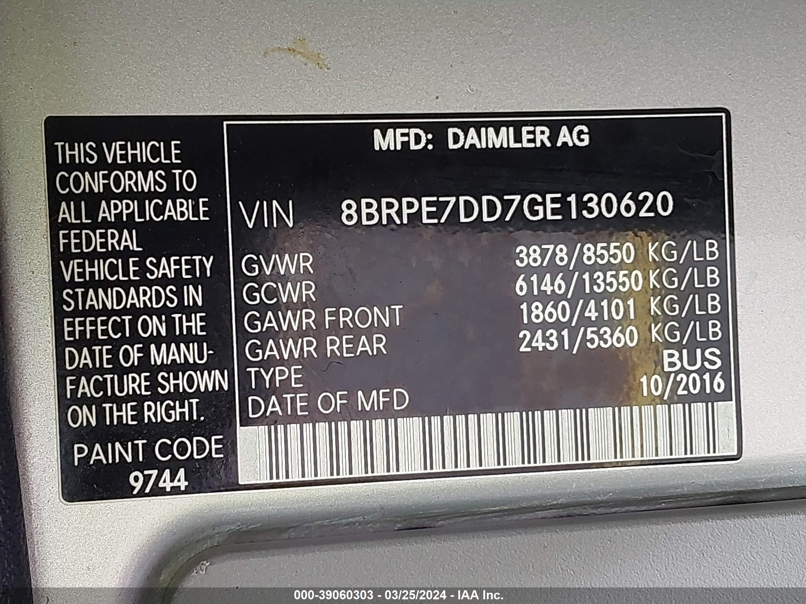 Photo 8 VIN: 8BRPE7DD7GE130620 - MERCEDES-BENZ NULL 