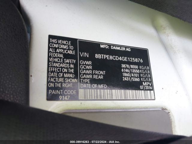 Photo 8 VIN: 8BTPE8CD4GE125876 - MERCEDES-BENZ SPRINTER 