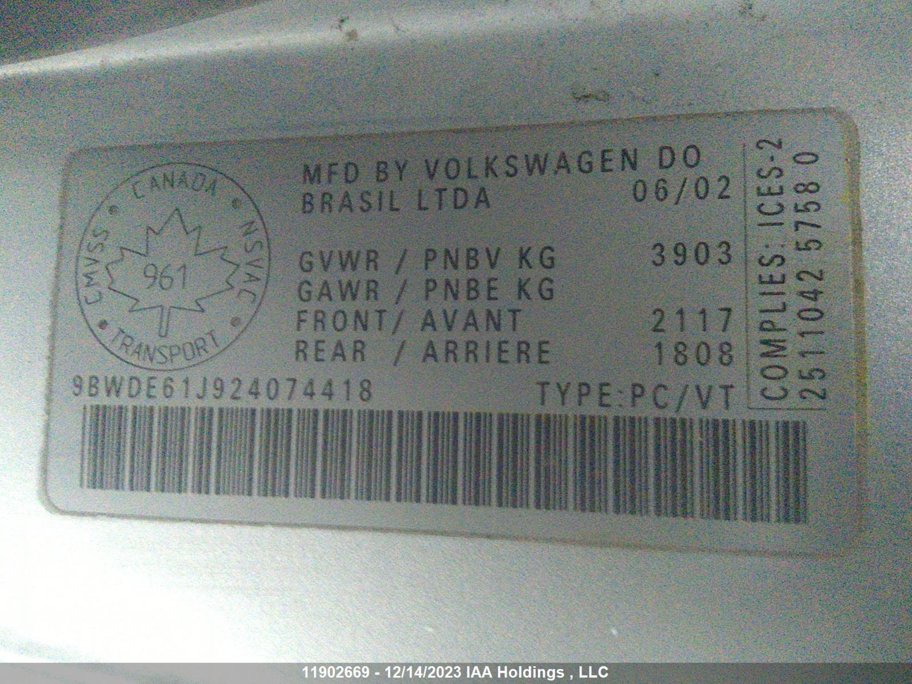 Photo 8 VIN: 9BWDE61J924074418 - VOLKSWAGEN GTI 