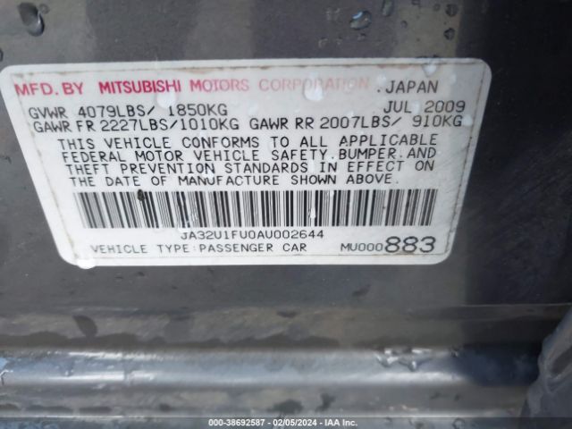 Photo 8 VIN: JA32U1FU0AU002644 - MITSUBISHI LANCER 