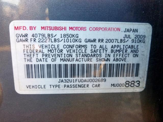 Photo 9 VIN: JA32U1FU0AU002689 - MITSUBISHI LANCER DE 