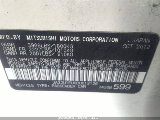 Photo 8 VIN: JA32U1FU0DU012126 - MITSUBISHI LANCER 