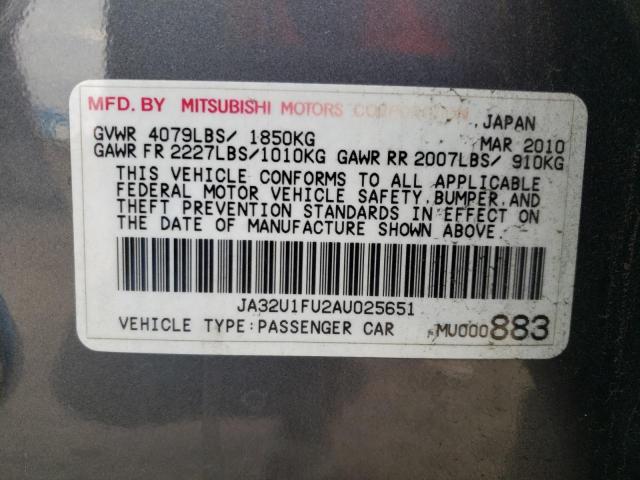 Photo 9 VIN: JA32U1FU2AU025651 - MITSUBISHI LANCER DE 