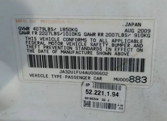 Photo 8 VIN: JA32U1FU4AU006602 - MITSUBISHI LANCER 