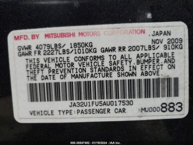 Photo 8 VIN: JA32U1FU5AU017530 - MITSUBISHI LANCER 