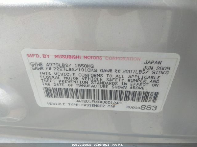 Photo 8 VIN: JA32U1FUXAU001243 - MITSUBISHI LANCER 