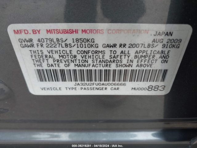 Photo 8 VIN: JA32U2FU0AU006666 - MITSUBISHI LANCER 