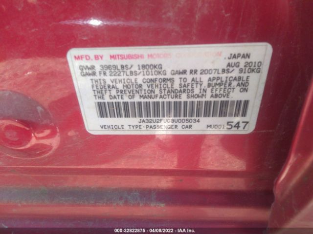 Photo 8 VIN: JA32U2FU0BU005034 - MITSUBISHI LANCER 