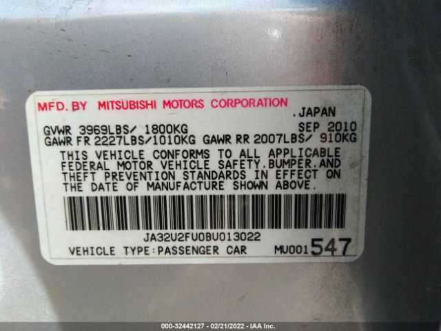 Photo 8 VIN: JA32U2FU0BU013022 - MITSUBISHI LANCER 