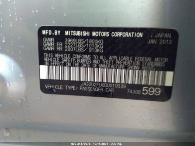 Photo 8 VIN: JA32U2FU0DU019339 - MITSUBISHI LANCER 