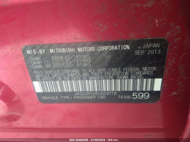 Photo 8 VIN: JA32U2FU0EU009718 - MITSUBISHI LANCER 