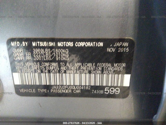 Photo 8 VIN: JA32U2FU0GU004182 - MITSUBISHI LANCER 