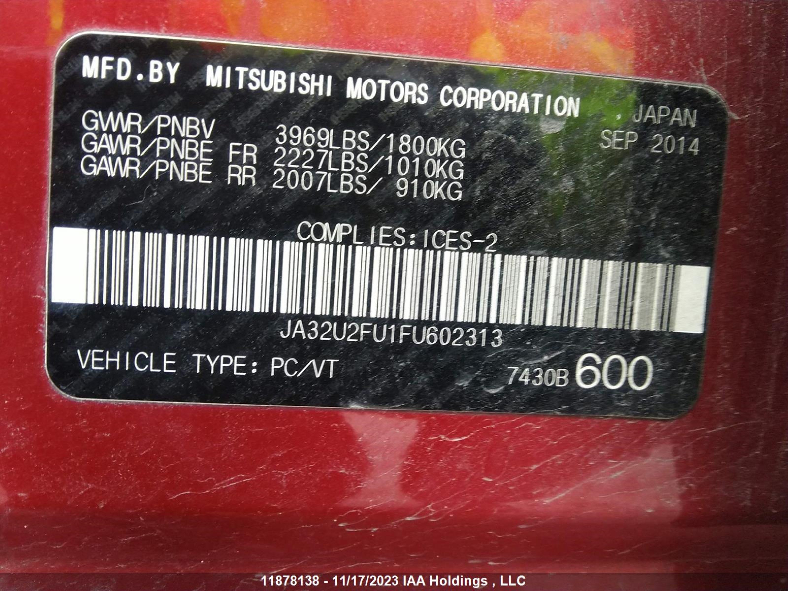 Photo 8 VIN: JA32U2FU1FU602313 - MITSUBISHI LANCER 