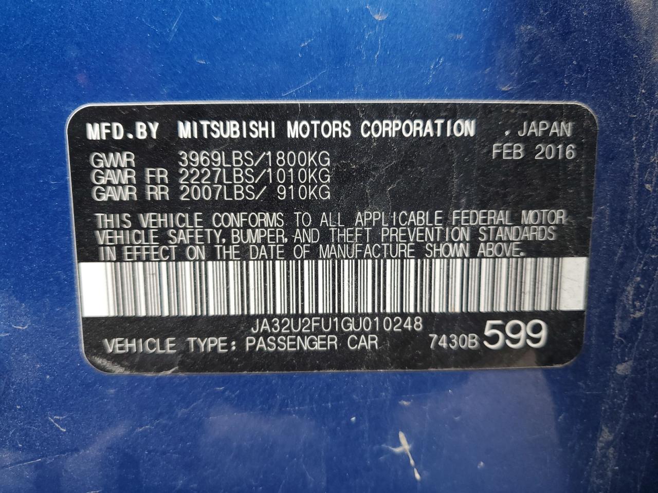 Photo 11 VIN: JA32U2FU1GU010248 - MITSUBISHI LANCER 