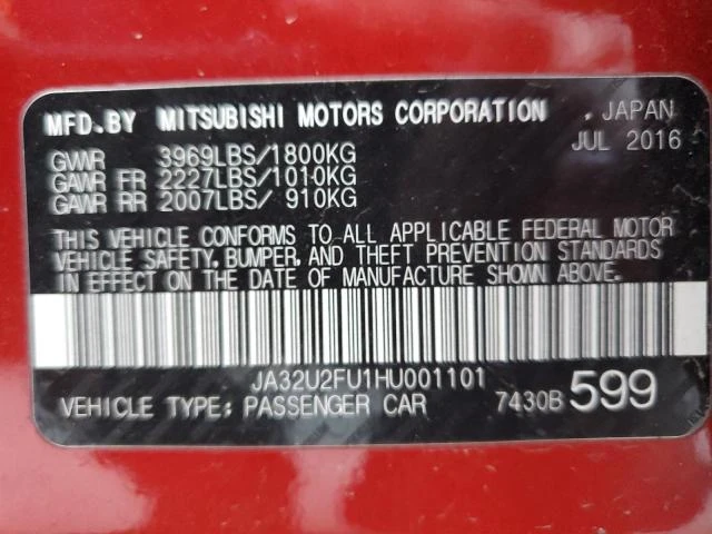 Photo 11 VIN: JA32U2FU1HU001101 - MITSUBISHI LANCER ES 