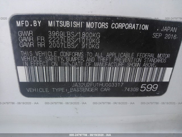 Photo 8 VIN: JA32U2FU1HU003317 - MITSUBISHI LANCER 