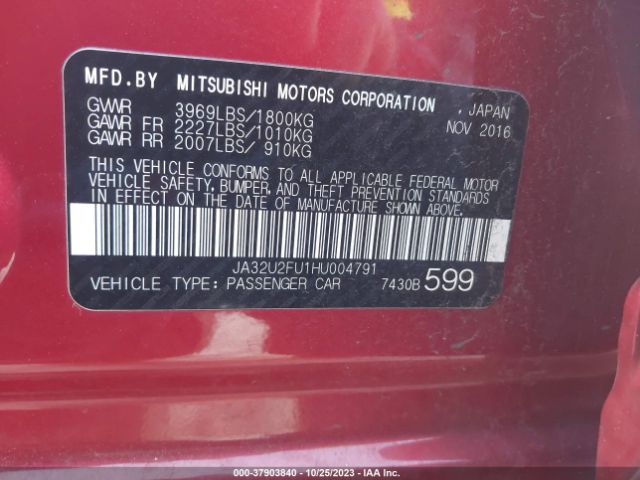 Photo 8 VIN: JA32U2FU1HU004791 - MITSUBISHI LANCER 