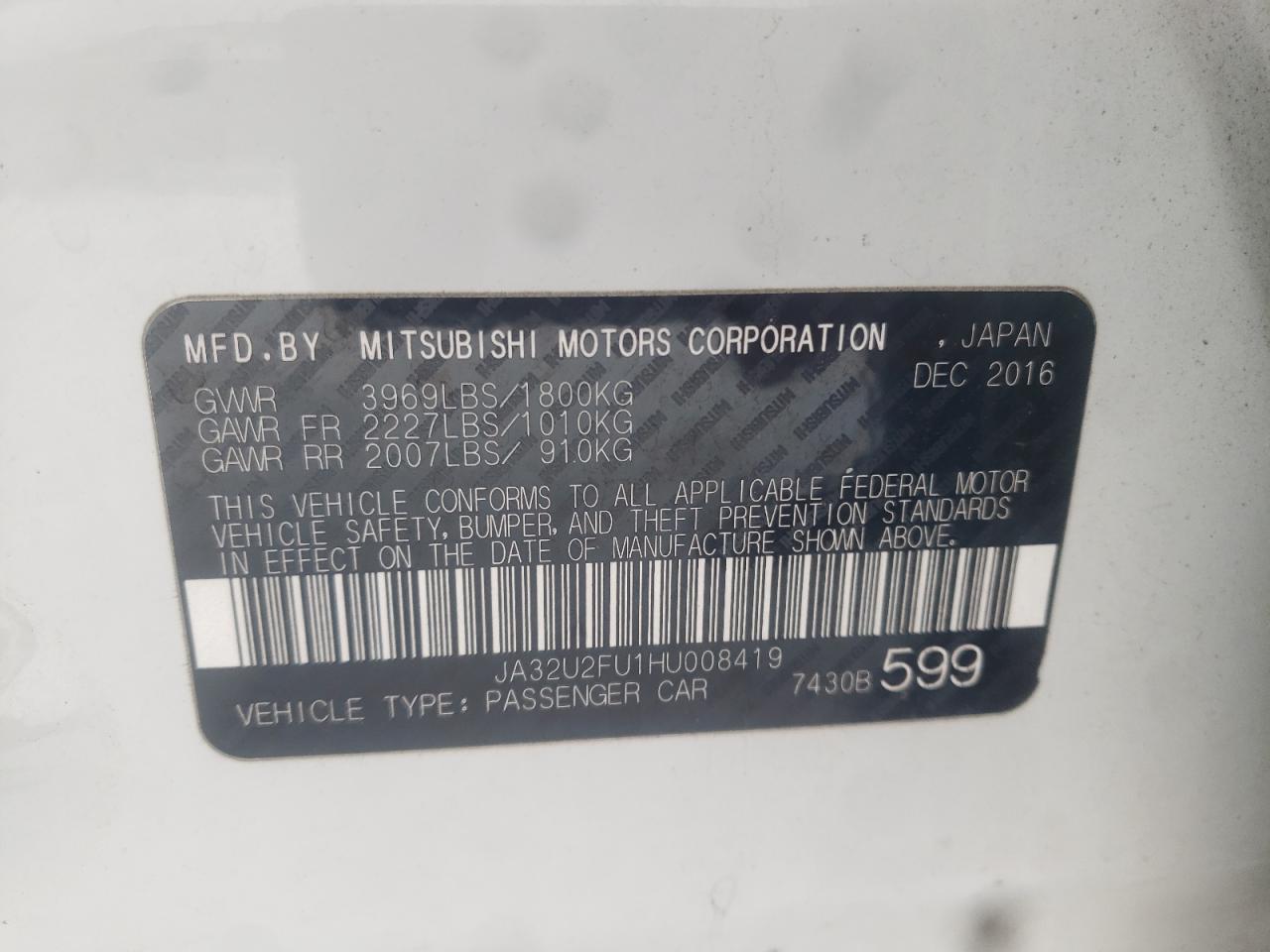 Photo 11 VIN: JA32U2FU1HU008419 - MITSUBISHI LANCER 