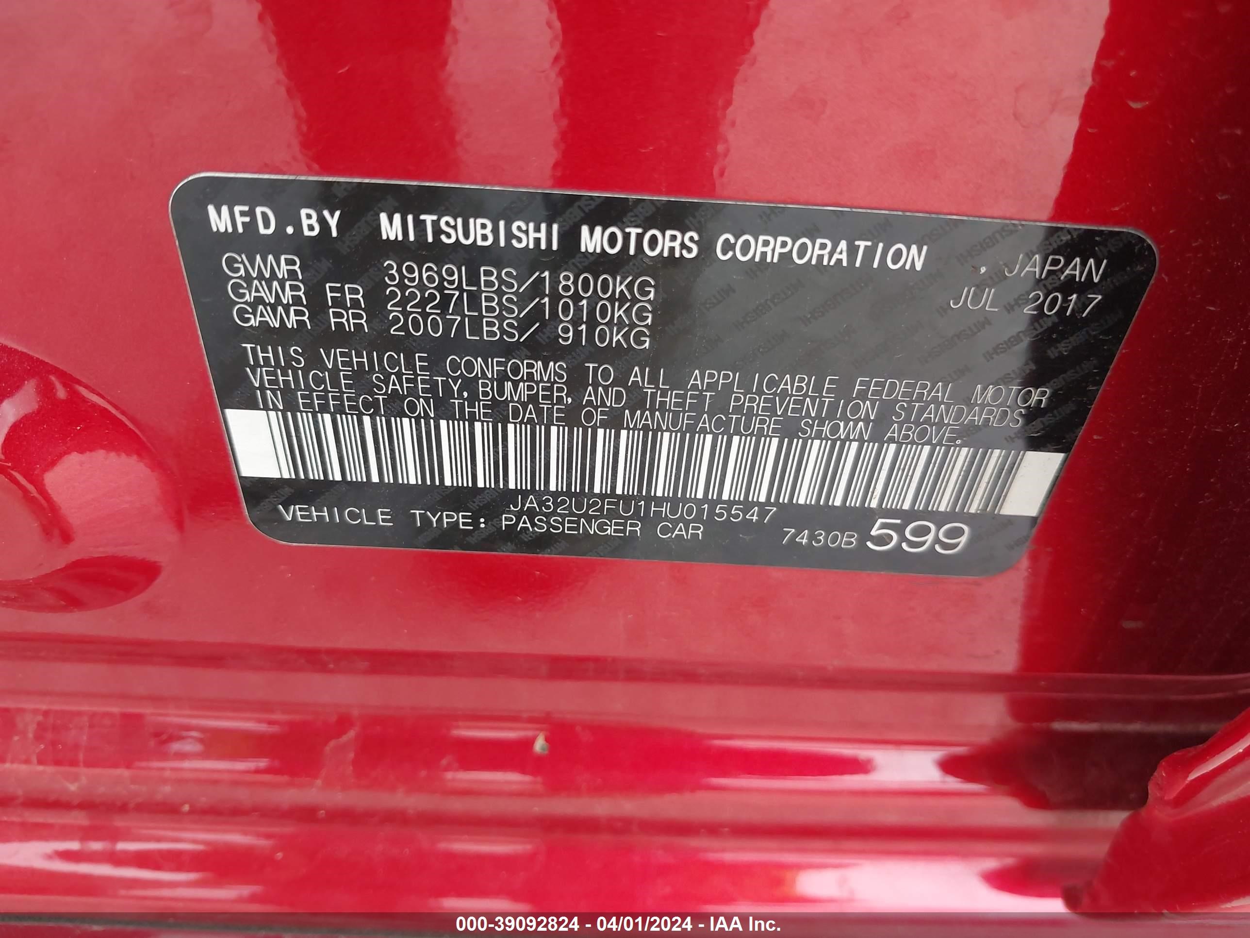 Photo 8 VIN: JA32U2FU1HU015547 - MITSUBISHI LANCER 