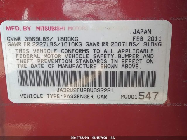 Photo 8 VIN: JA32U2FU2BU032221 - MITSUBISHI LANCER 