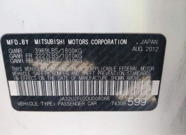 Photo 8 VIN: JA32U2FU2DU008066 - MITSUBISHI LANCER 