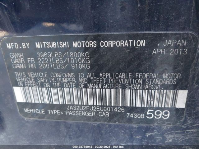 Photo 8 VIN: JA32U2FU2EU001426 - MITSUBISHI LANCER 