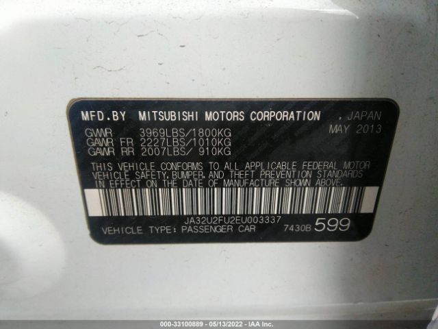 Photo 8 VIN: JA32U2FU2EU003337 - MITSUBISHI LANCER 