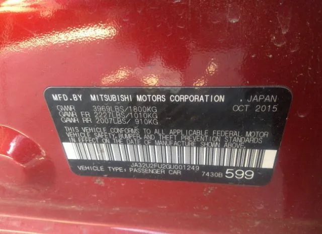 Photo 8 VIN: JA32U2FU2GU001249 - MITSUBISHI LANCER 