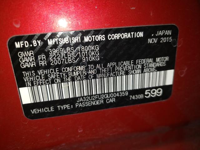 Photo 9 VIN: JA32U2FU2GU004359 - MITSUBISHI LANCER ES 