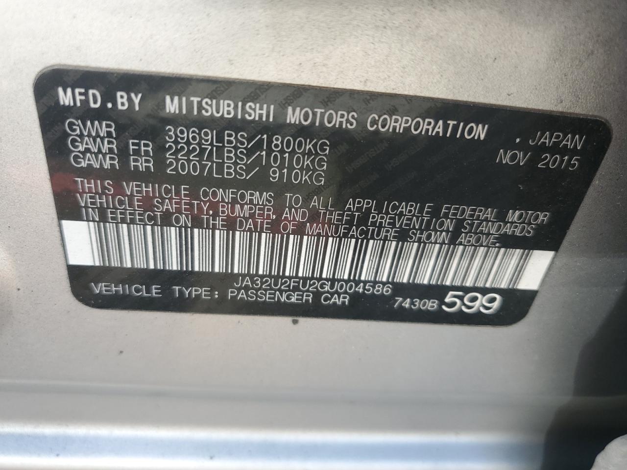 Photo 11 VIN: JA32U2FU2GU004586 - MITSUBISHI LANCER 