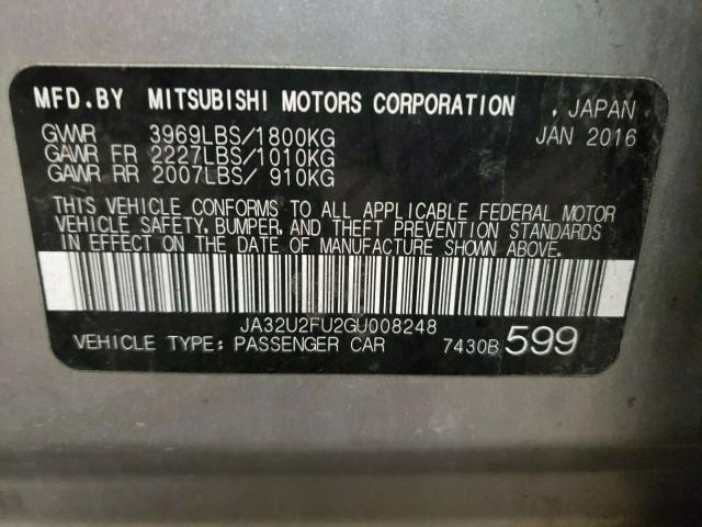 Photo 9 VIN: JA32U2FU2GU008248 - MITSUBISHI LANCER ES 