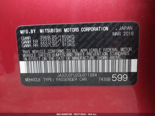 Photo 8 VIN: JA32U2FU2GU011084 - MITSUBISHI LANCER 