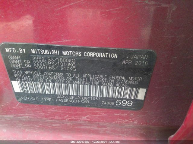 Photo 8 VIN: JA32U2FU2GU011957 - MITSUBISHI LANCER 