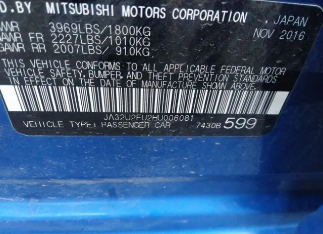 Photo 8 VIN: JA32U2FU2HU006081 - MITSUBISHI LANCER 