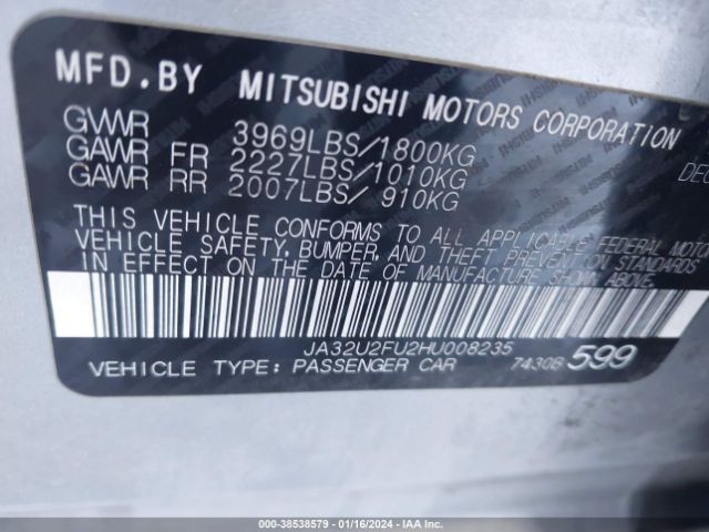 Photo 8 VIN: JA32U2FU2HU008235 - MITSUBISHI LANCER 