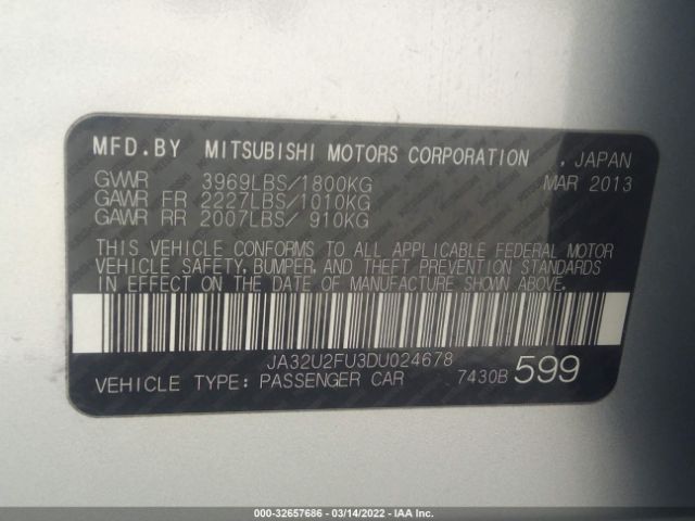 Photo 8 VIN: JA32U2FU3DU024678 - MITSUBISHI LANCER 