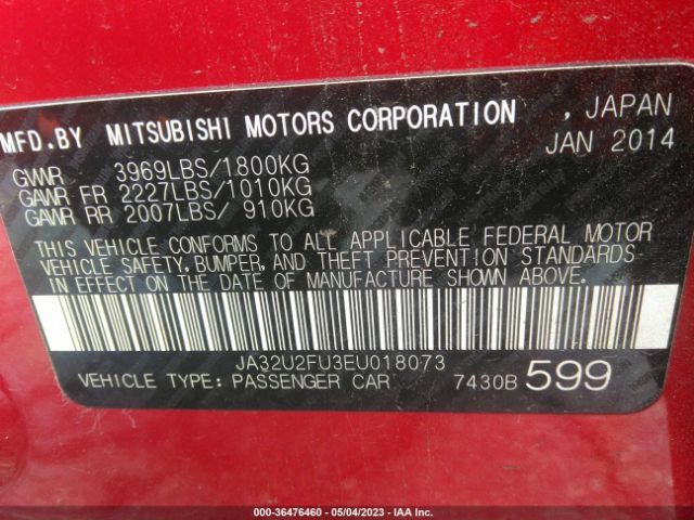 Photo 8 VIN: JA32U2FU3EU018073 - MITSUBISHI LANCER 