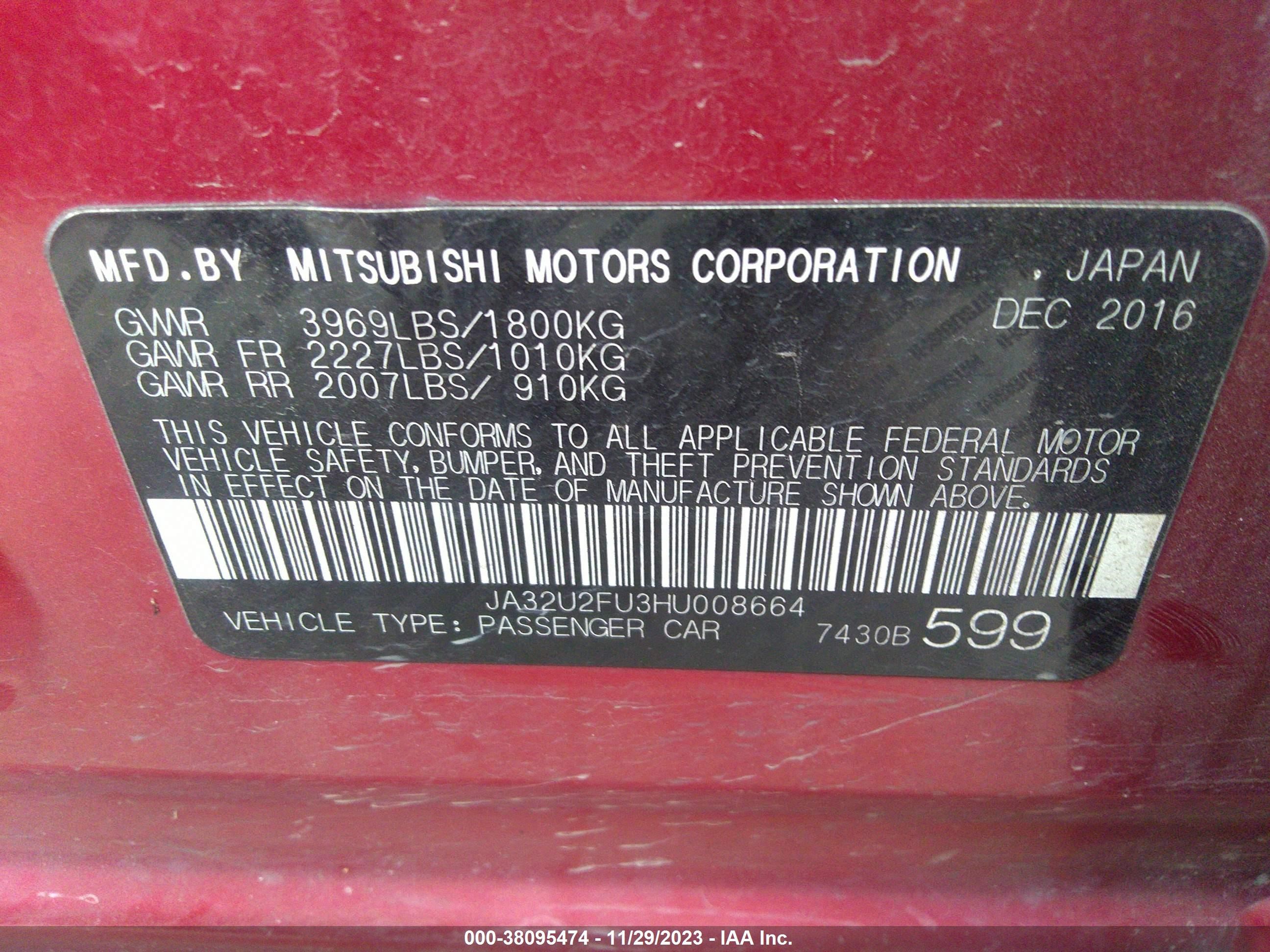 Photo 8 VIN: JA32U2FU3HU008664 - MITSUBISHI LANCER 