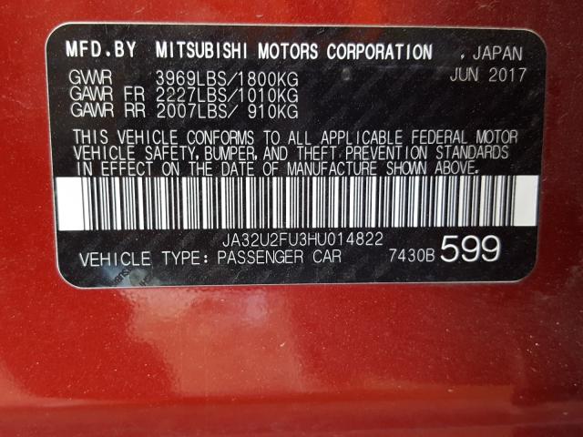 Photo 9 VIN: JA32U2FU3HU014822 - MITSUBISHI LANCER ES 