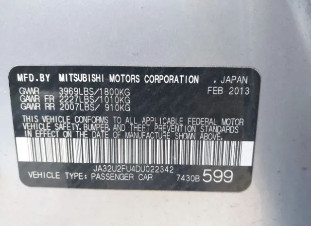 Photo 8 VIN: JA32U2FU4DU022342 - MITSUBISHI LANCER 