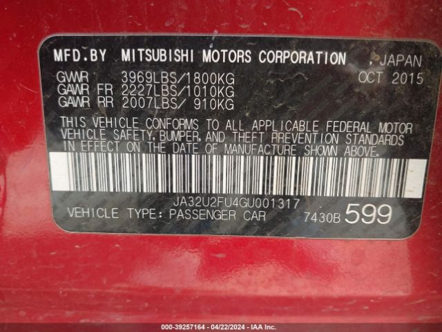 Photo 8 VIN: JA32U2FU4GU001317 - MITSUBISHI LANCER 