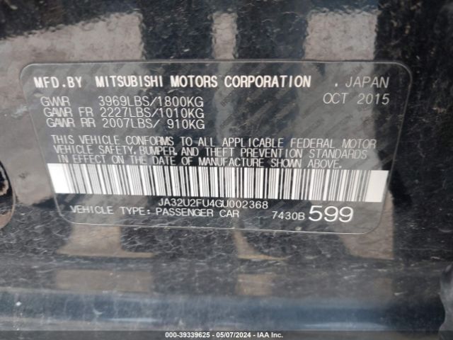 Photo 8 VIN: JA32U2FU4GU002368 - MITSUBISHI LANCER 