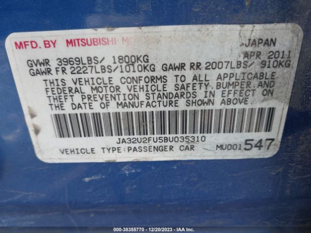 Photo 8 VIN: JA32U2FU5BU035310 - MITSUBISHI LANCER 